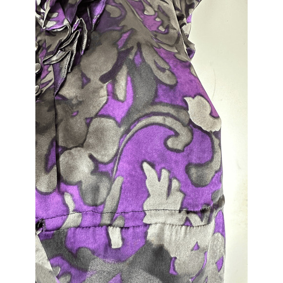 Classiques Entier Purple Grey 100% Silk Shirt Short Sleeve Ruffles Womans XS GUC - Picture 12 of 15